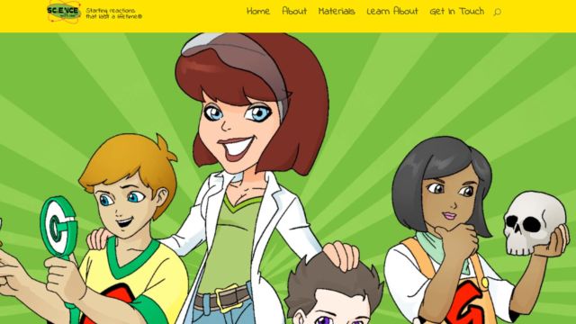 Science with Me home page screenshoot A cartoon girl smiling