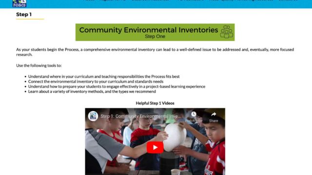 Community Environmental Inventories section screenshot from Earth Force