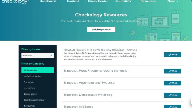 Screenshot of Checkology Resources page