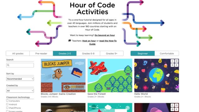 Hour of Code activities page