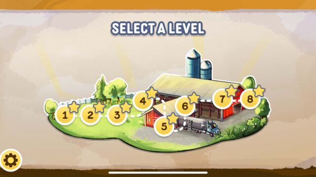 Screenshot of a gameplay from Mooving Cows - select a level
