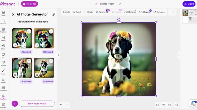 Picsart screenshot - a dog wearing flowers on its head