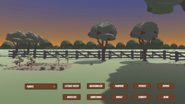 SpatialGrow's Farm Builder Tool - building a farm. There are trees and a fence.