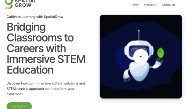 SpatialGrow's homepage screenshot - there's a cute little robot.