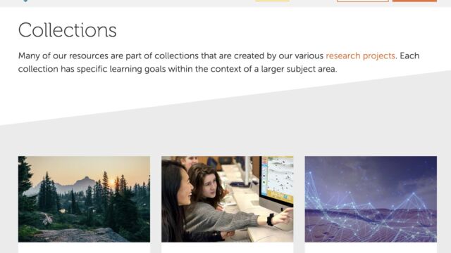 The Concord Consortium website showing a Collections page with images of a forest, students in a classroom, and data visualizations. The My Classes button is highlighted in the navigation menu.