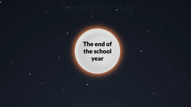 Screenshot from Pixel Thoughts showing a glowing white orb with a stressful thought "The end of the school year" inside it, against a calming, starry night sky.